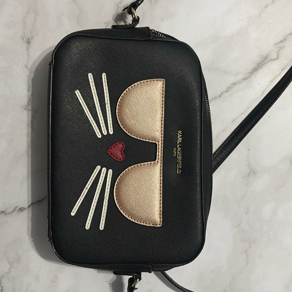 Karl Lagerfeld Paris Purse Maybelle Crossbody Black Cat Rectangular Bag Designer
